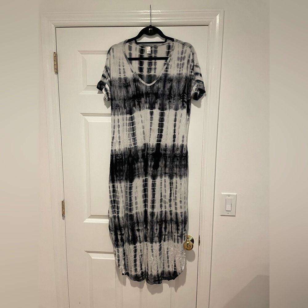 Maxi dress or coverup - black and white tie dye - small